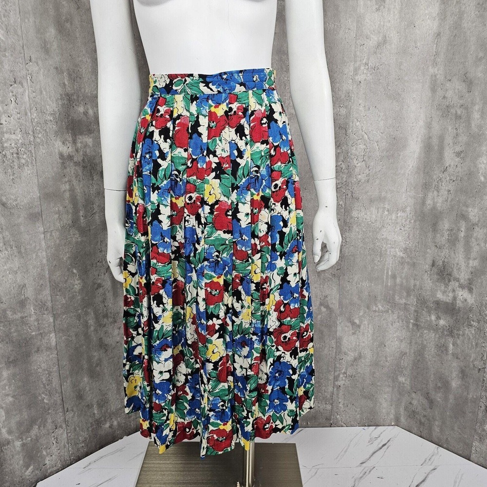 Vintage 80s Worthington Petite S Floral Pleated Midi Skirt Rayon Made‎ USA - Picture 2 of 10